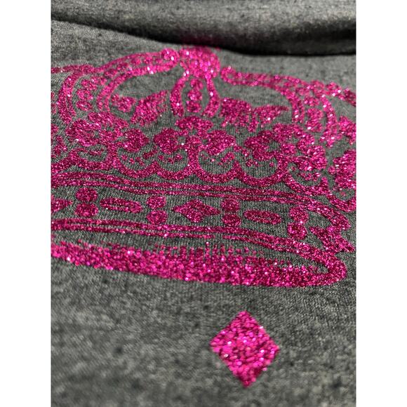 Juicy Couture Zip Hoodie Size Large Dark Gray Pink Glitter Crown Logo Y2K Style - Picture 7 of 8